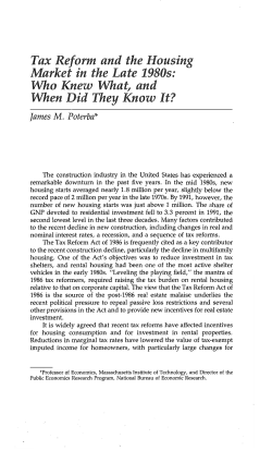 Tax Reform and the Housing Market in the Late