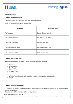 Innovation Nation Task 1 &ndash; British Inventions The British have a long