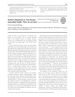 Author`s Response to: Two Koreas and public health: `First, do no