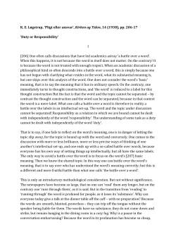 K. E. Løgstrup, `Pligt eller ansvar`, Kirken og Tiden, 14 (1938), pp. 206-