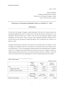 Disclosure of European Embedded Value as of March 31, 2016