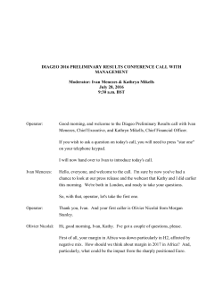 DIAGEO 2016 PRELIMINARY RESULTS CONFERENCE CALL