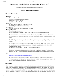 Astronomy 4101B, Stellar Astrophysics, Winter 2017 Course