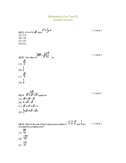 Mathematics For Class IX Number Systems