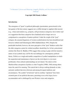 "`In‐Between` Culture and Meaning: Voegelin, Bhabha, and the