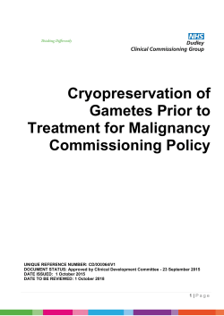 Cryopreservation of Gametes Prior to Treatment for