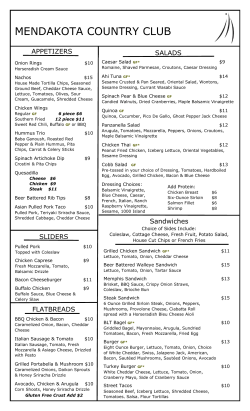 Grill Dinner Menu - Mendakota Country Club