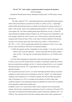 1 The Sn /Sn redox couple, a neglected problem in aqueous tin