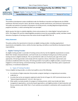 Eligible Training Provider Policy
