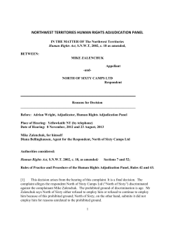 NORTHWEST TERRITORIES HUMAN RIGHTS ADJUDICATION