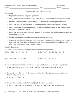 Polynomials TEST STUDY GUIDE Test covers
