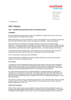 AGM - Chairman and Managing Director presentations