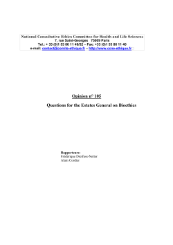 Opinion n&deg; 105 Questions for the Estates General on Bioethics
