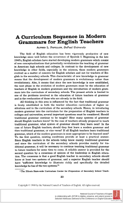 A Curriculum Sequence in Modern Grammars for English