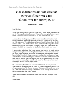 March 2017 - The Edelweiss am Rio Grande