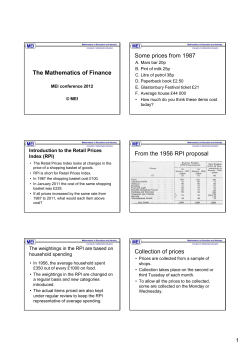 The Mathematics of Finance Some prices from 1987 From the 1956
