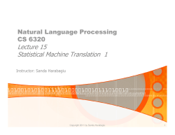 Lecture 15 Statistical Machine Translation 1