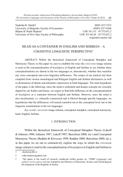 HEAD AS A CONTAINER IN ENGLISH AND SERBIAN &ndash; A