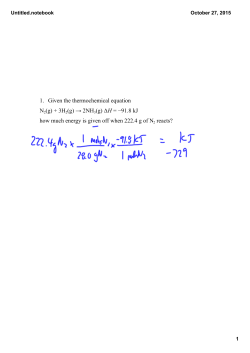 1. Given the thermochemical equation N2(g) + 3H2(g) &rarr; 2NH3(g