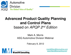Advanced Product Quality Planning and Control Plans