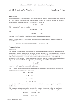 UNIT 4 Scientific Notation Teaching Notes