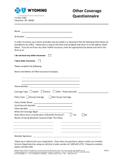 Insurance Questionnaire - Blue Cross Blue Shield of Wyoming