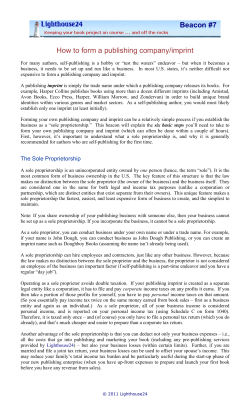 Beacon 7. How to form a publishing company/imprint