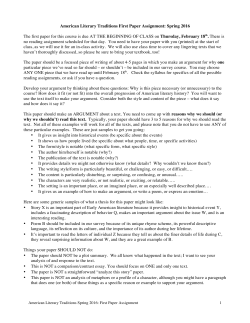 American Literary Traditions First Paper Assignment: Spring 2016