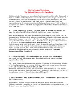 The Six Tasks of Catechesis The National Directory for Catechesis