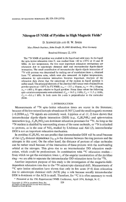 Nitrogen-IS NMR of Pyridine in High Magnetk Fields