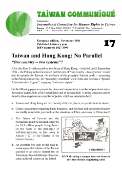 Taiwan and Hong Kong: No Parallel
