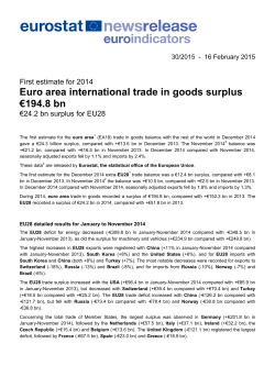 Euro area international trade in goods surplus &euro;194.8 bn