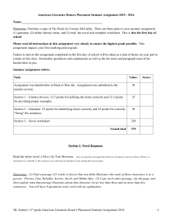 American Literature Honors Placement Summer Assignment 2015