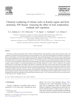 Chemical weathering of silicate rocks in Karelia region and Kola