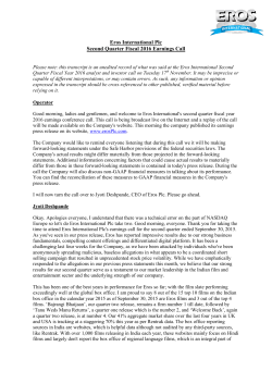 Eros International Plc Second Quarter Fiscal 2016 Earnings Call
