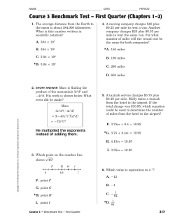 Course 3 Benchmark Test &ndash; First Quarter (Chapters 1&ndash;2)