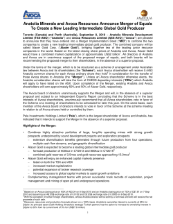 Anatolia Minerals News Release