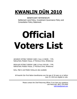 Official Voters List. - Kwanlin Dün First Nations