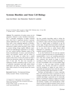 Systems Bioethics and Stem Cell Biology