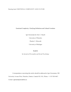 Emotional Complexity: Clarifying Definitions and Cultural Correlates