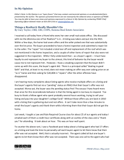 In My Opinion Things a Realtor&reg; Really Shouldn`t Do By Gary Taylor
