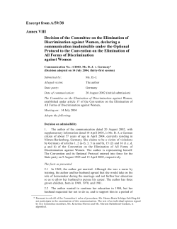 Excerpt from A/59/38 Annex VIII Decision of the Committee on the