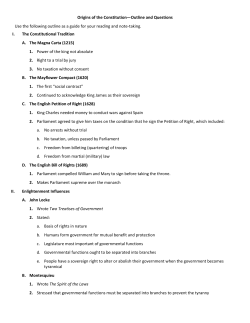 Outline and Questions - Origins of the Constitution