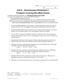 Unit 8 – Stoichiometry Worksheet 2: Problems involving Non