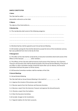 SAMPLE CONSTITUTION 1 Name The Club shall be called