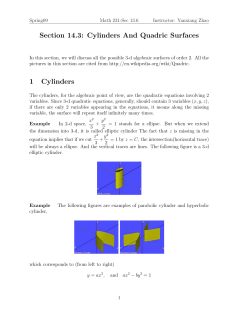 Section 14.3: Cylinders And Quadric Surfaces 1 Cylinders