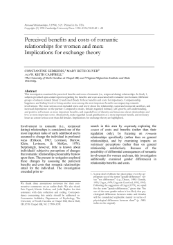 Perceived benefits and costs of romantic relationships