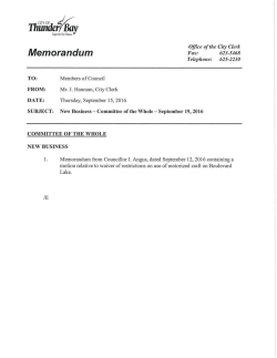 Memorandum - City of Thunder Bay