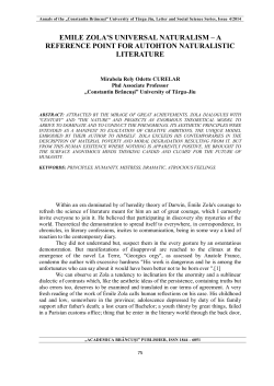 EMILE ZOLA`S UNIVERSAL NATURALISM &ndash; A REFERENCE POINT