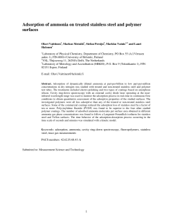 Adsorption of ammonia on treated stainless steel and polymer